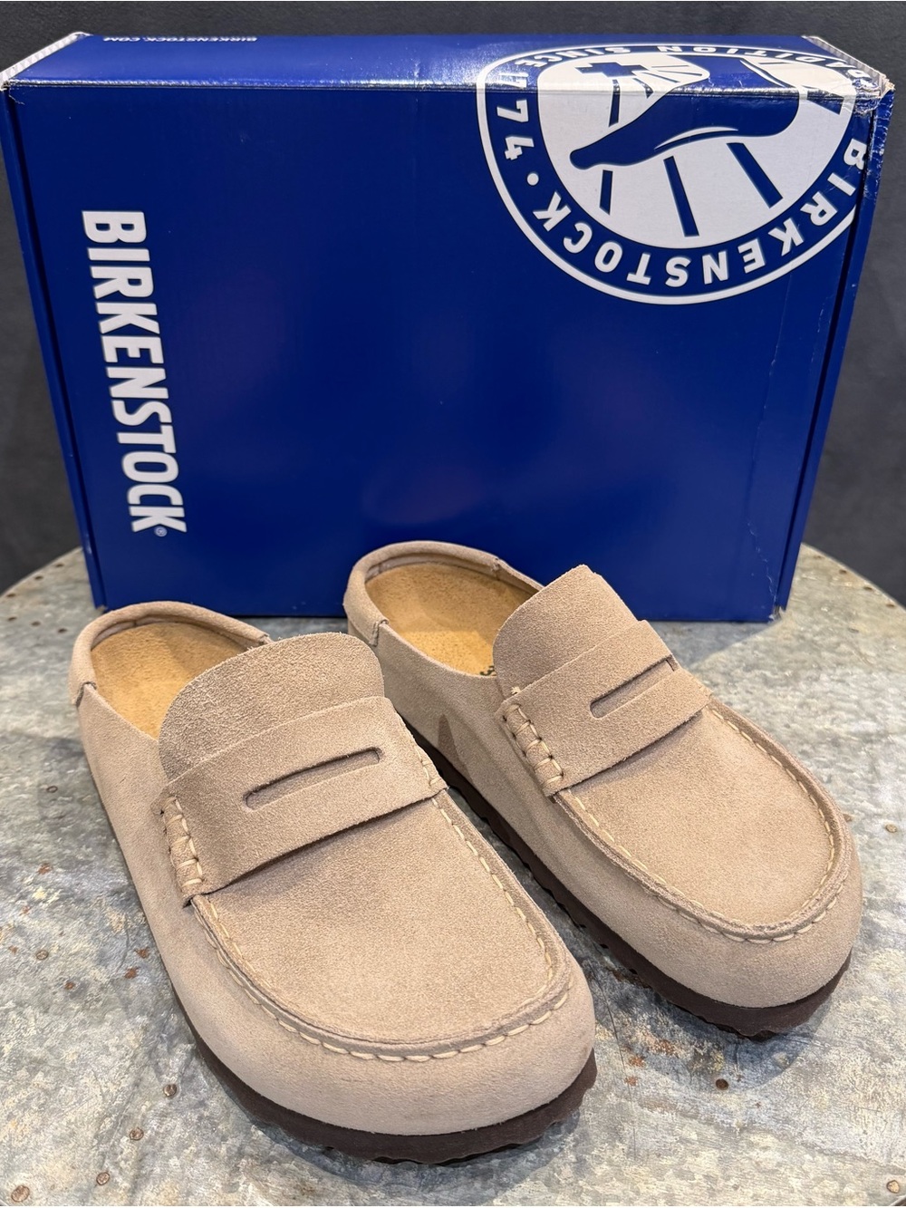 Birkenstock Women’s Suede Naples Loafers in Taupe